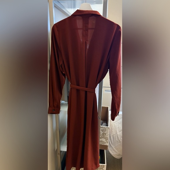 Frank & Oak Burnt Sienna Button-Down Collared Tie-waist Knee-length Dress Large - Picture 5 of 10